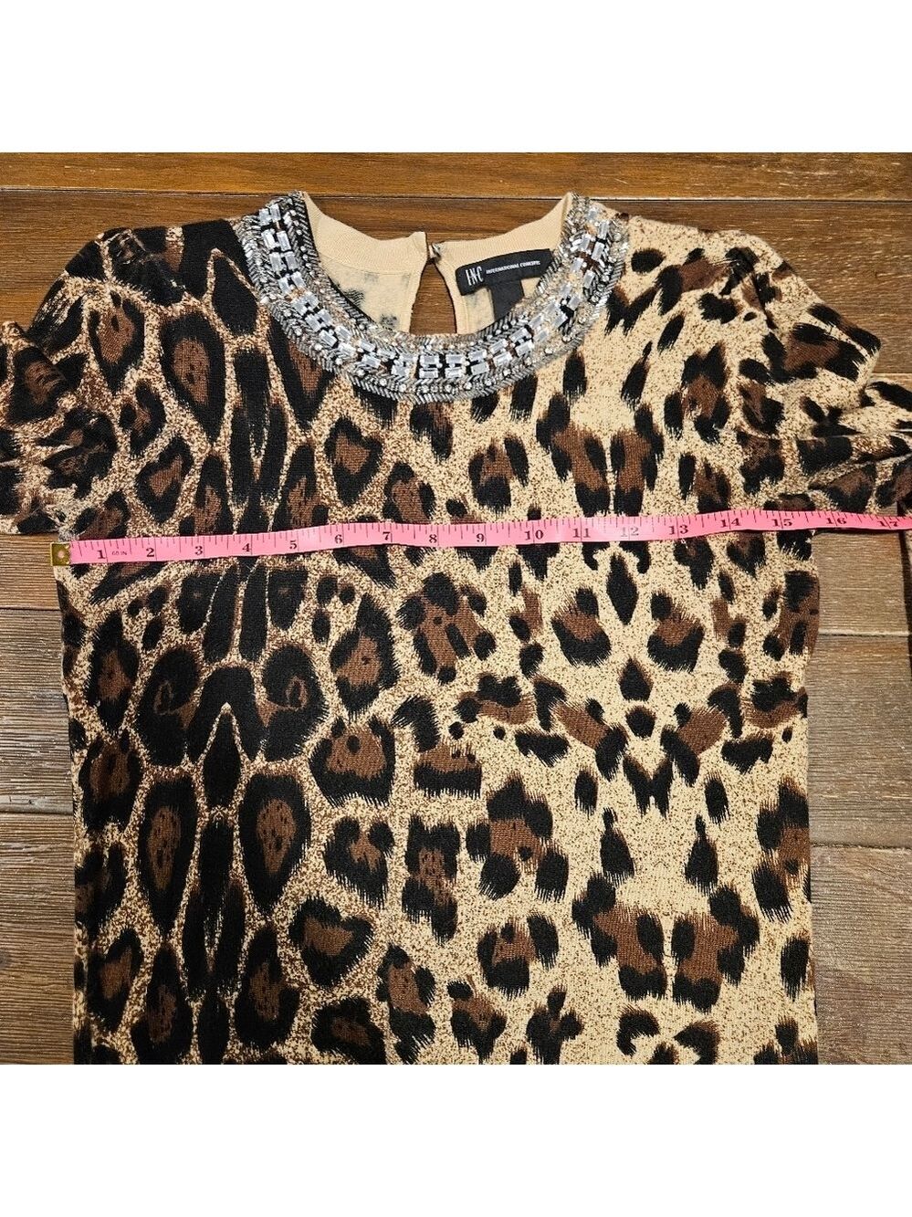INC Women's Tight-Knit Animal Print Jeweled Neckline Pullover Sweater Size S - Picture 9 of 11